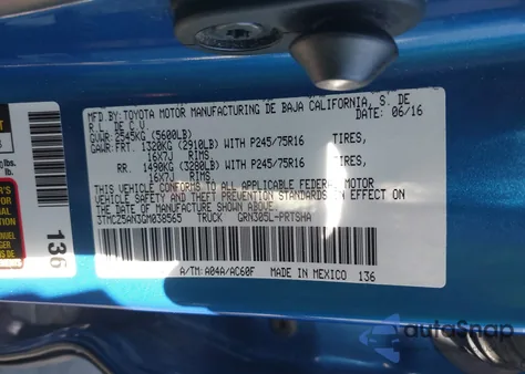 2016 Toyota Tacoma Sr5 V6 из США, поврежденный, VIN 3TMCZ5AN3GM038565